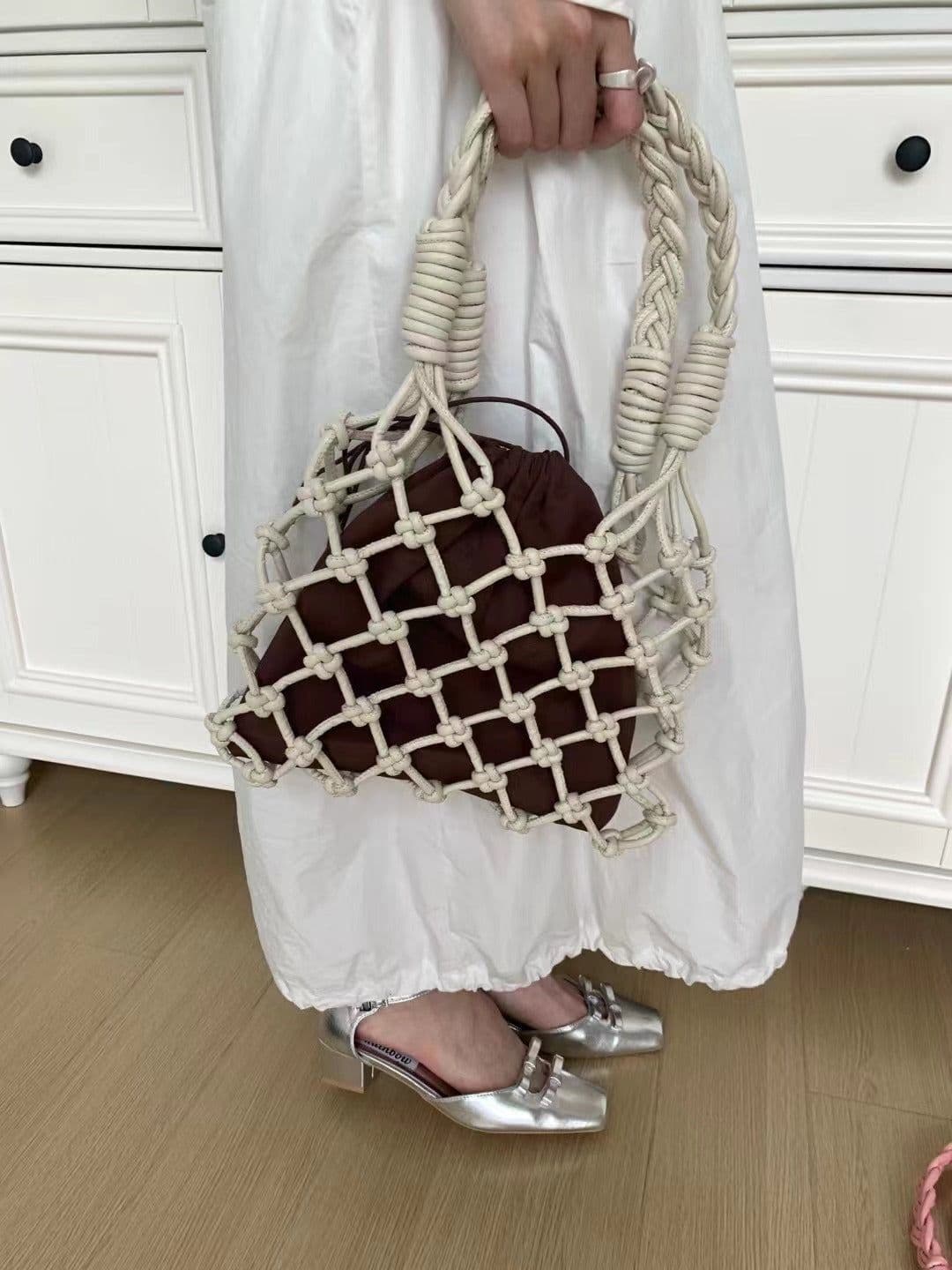 image-Pu Hand-woven Bag Hollow Portable Shoulder Underarm Bag