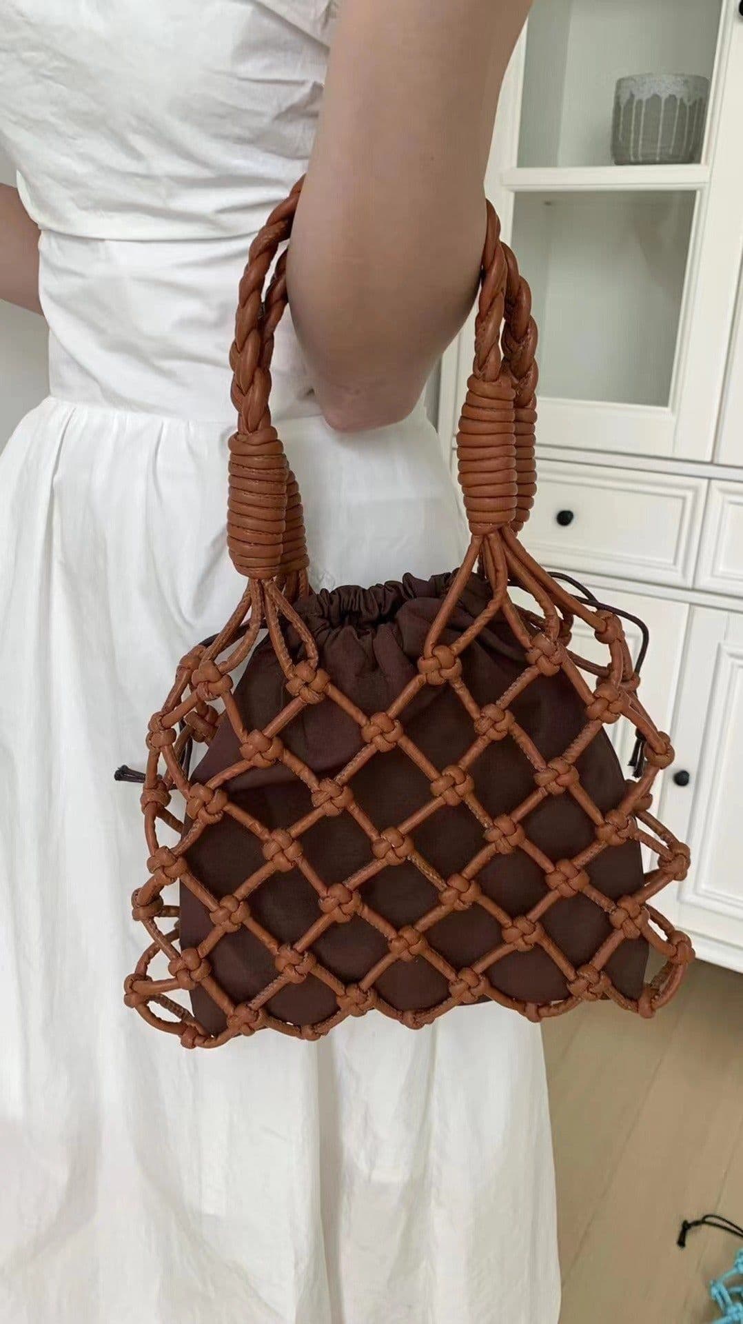 image-Pu Hand-woven Bag Hollow Portable Shoulder Underarm Bag