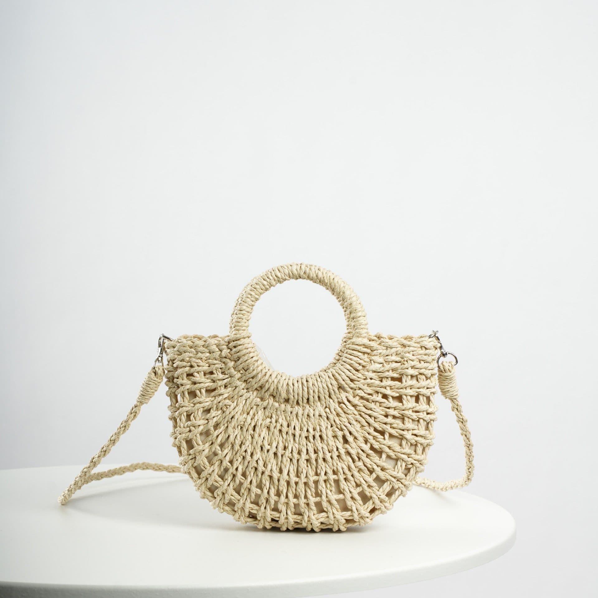 image-Women's Fashion Handmade Straw Woven Hollow Crossbody Bag