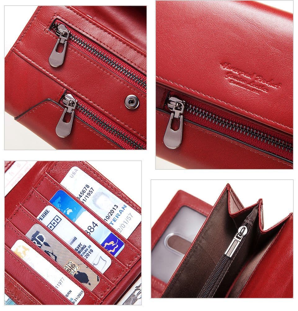 image-Long Cowhide Multiple Card Slots Coin Pocket RFID Anti-magnetic Women's Handbag