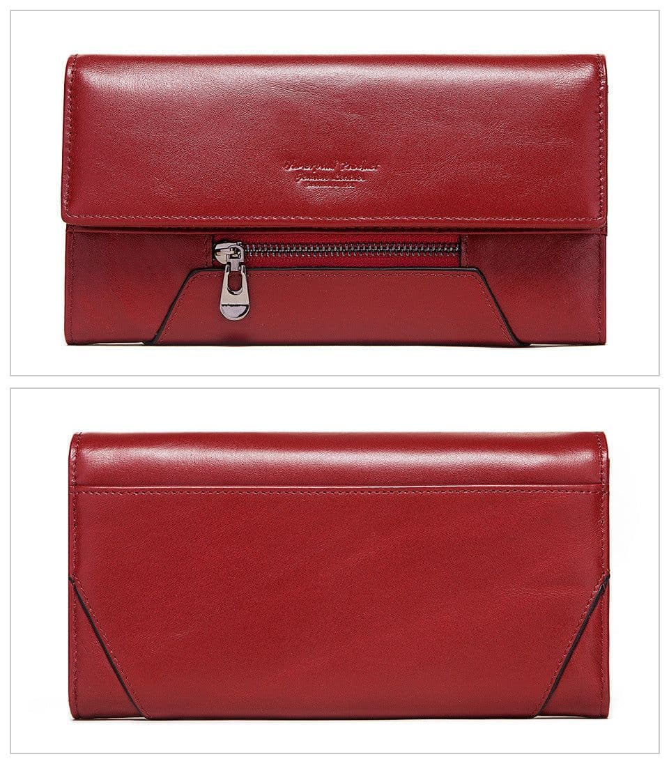 image-Long Cowhide Multiple Card Slots Coin Pocket RFID Anti-magnetic Women's Handbag