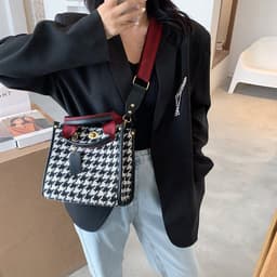 image-Fashion One Shoulder Canvas Plaid Handbag