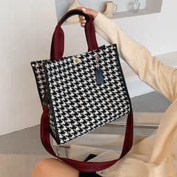 image-Fashion One Shoulder Canvas Plaid Handbag