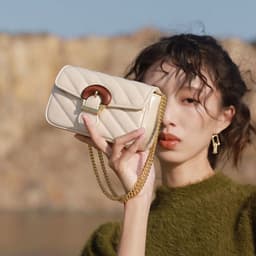 image-Embroidered Thread Chain Design Messenger Bag For Women Big Metal Buckle Shoulder Bag