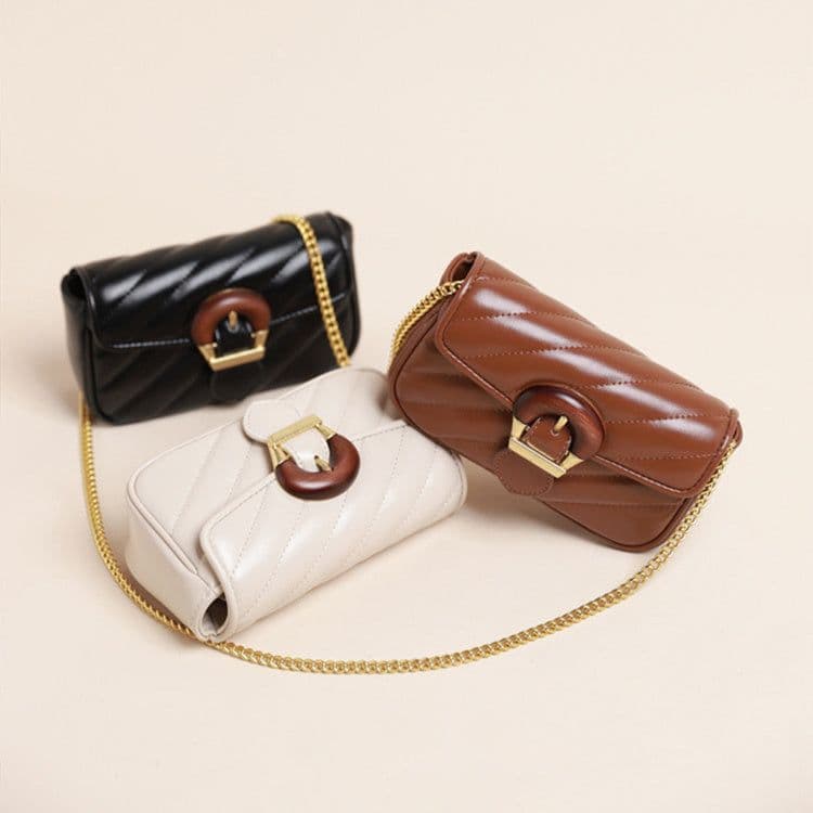 image-Embroidered Thread Chain Design Messenger Bag For Women Big Metal Buckle Shoulder Bag