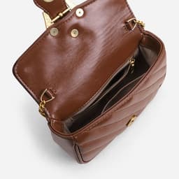 image-Embroidered Thread Chain Design Messenger Bag For Women Big Metal Buckle Shoulder Bag