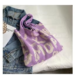 image-Letter Printed Knit Bag Fashion Shopping Shoulder Bag Large Capacity Handbag