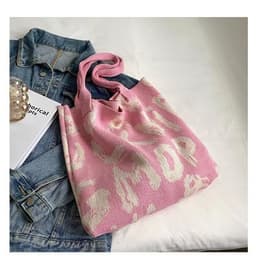 image-Letter Printed Knit Bag Fashion Shopping Shoulder Bag Large Capacity Handbag