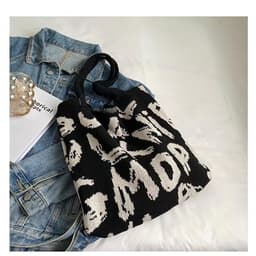 image-Letter Printed Knit Bag Fashion Shopping Shoulder Bag Large Capacity Handbag