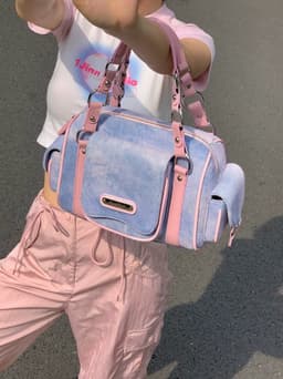image-Hot Girl American Tie-dyed Multi-pocket Large Capacity Denim Handbag