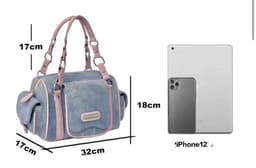 image-Hot Girl American Tie-dyed Multi-pocket Large Capacity Denim Handbag