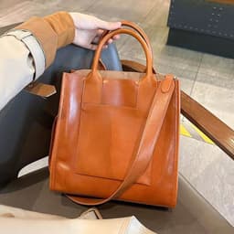 image-Women's Genuine Leather Crossbody Tote Handbag