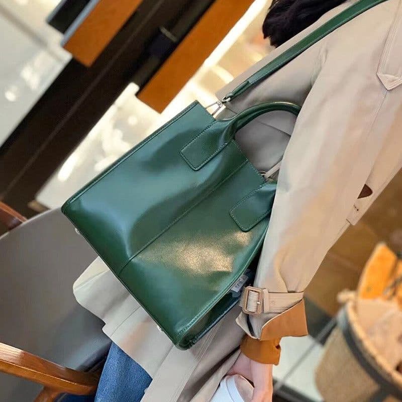 image-Women's Genuine Leather Crossbody Tote Handbag