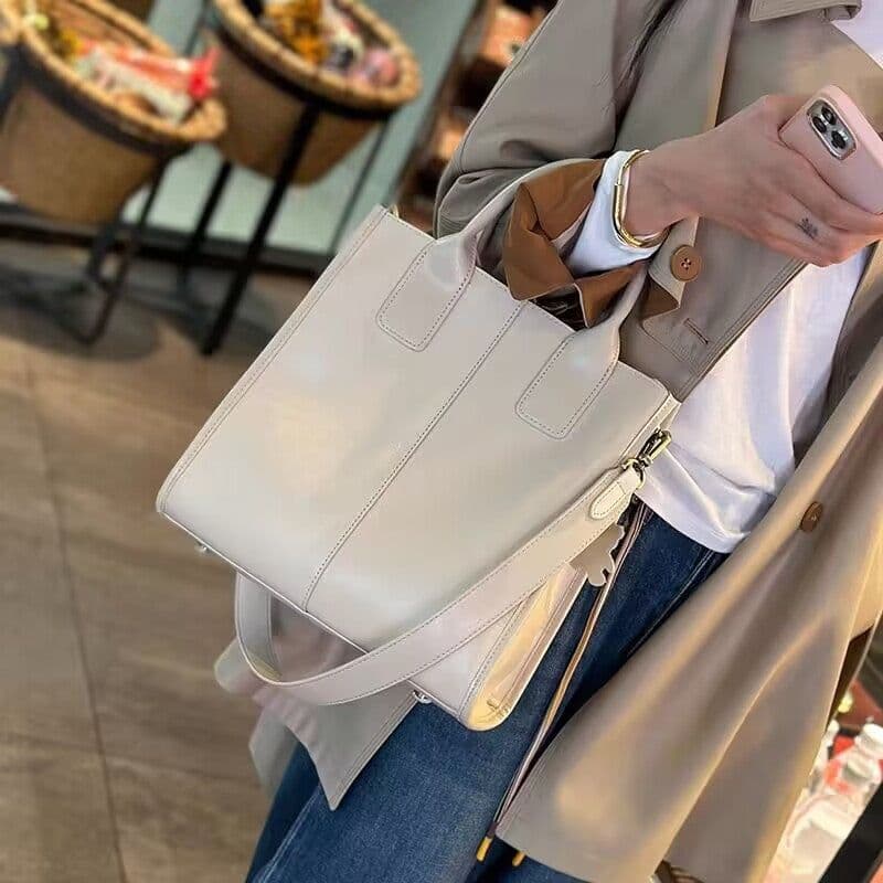 image-Women's Genuine Leather Crossbody Tote Handbag