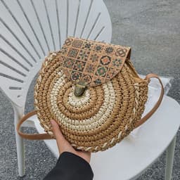 image-Shoulder Straw-weaved Crossbody Beach Casual Ethnic Style Mini And Simple Handmade Beach Bag