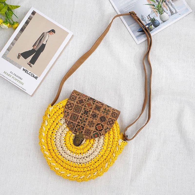 image-Shoulder Straw-weaved Crossbody Beach Casual Ethnic Style Mini And Simple Handmade Beach Bag