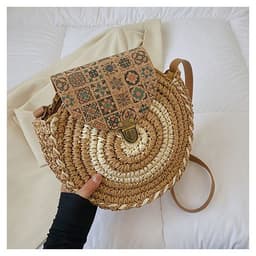 image-Shoulder Straw-weaved Crossbody Beach Casual Ethnic Style Mini And Simple Handmade Beach Bag