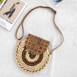 image-Shoulder Straw-weaved Crossbody Beach Casual Ethnic Style Mini And Simple Handmade Beach Bag