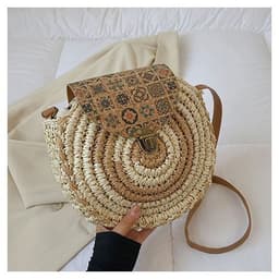 image-Shoulder Straw-weaved Crossbody Beach Casual Ethnic Style Mini And Simple Handmade Beach Bag