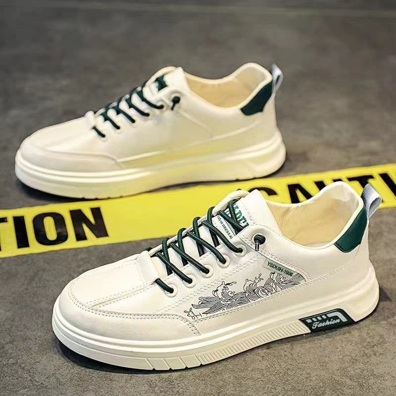 image-Men's Trendy All-match Low Top Casual Leather Soft Bottom White Shoes Sports Board Shoes Trendy