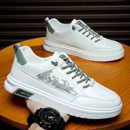 image-Men's Trendy All-match Low Top Casual Leather Soft Bottom White Shoes Sports Board Shoes Trendy