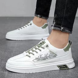 image-Men's Trendy All-match Low Top Casual Leather Soft Bottom White Shoes Sports Board Shoes Trendy