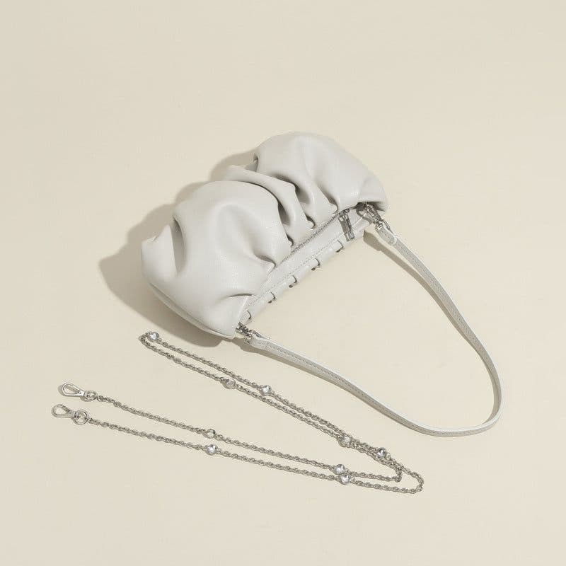 image-Genuine Leather Single Shoulder Pleated Solid Color Dumplings