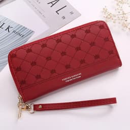 image-Long Crown Embroidery Thread Single Zip Clutch Wallet Women