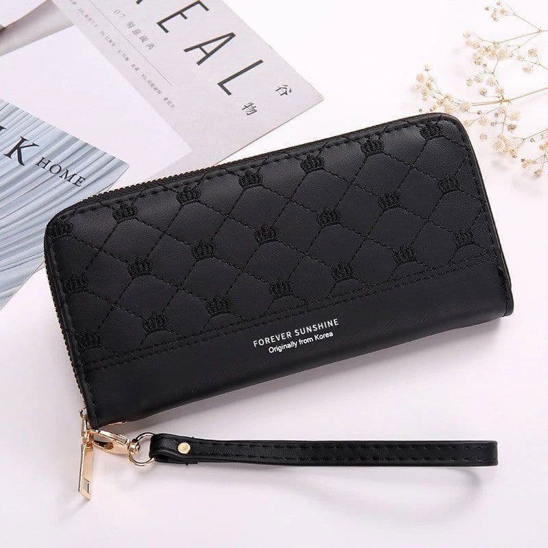 image-Long Crown Embroidery Thread Single Zip Clutch Wallet Women