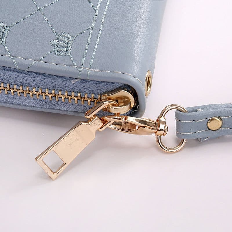 image-Long Crown Embroidery Thread Single Zip Clutch Wallet Women