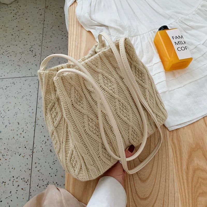 image-Woven Shoulder Bag For Women's Large Capacity Bucket Bag