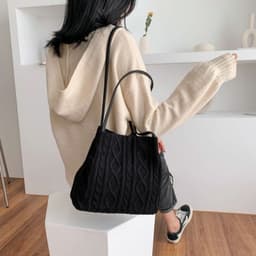 image-Woven Shoulder Bag For Women's Large Capacity Bucket Bag