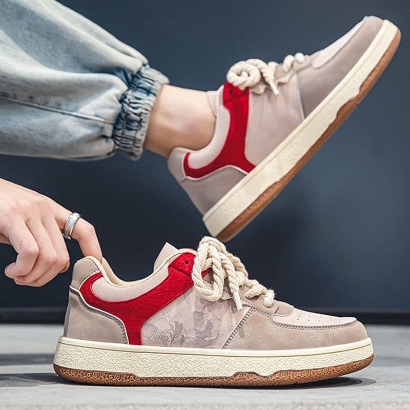 image-Lace-up Casual Shoes Men Soft Thick Sole Fashion Comfortable Breathable Flats Sneakers Student Platform Outdoor Walking Shoes