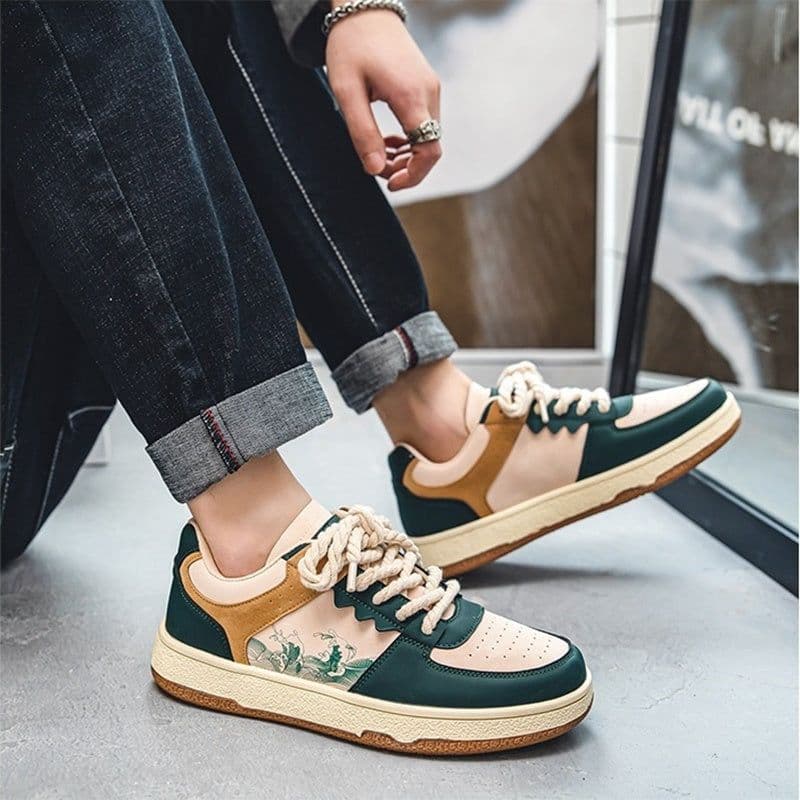image-Lace-up Casual Shoes Men Soft Thick Sole Fashion Comfortable Breathable Flats Sneakers Student Platform Outdoor Walking Shoes