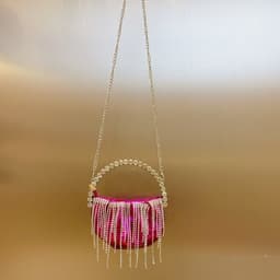 image-Rhinestone Tassel Pleated Mini Shoulder Messenger Bag