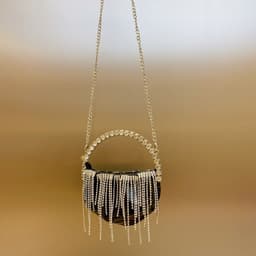 image-Rhinestone Tassel Pleated Mini Shoulder Messenger Bag