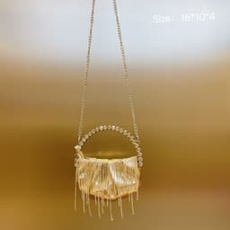 image-Rhinestone Tassel Pleated Mini Shoulder Messenger Bag