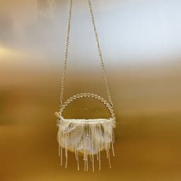image-Rhinestone Tassel Pleated Mini Shoulder Messenger Bag