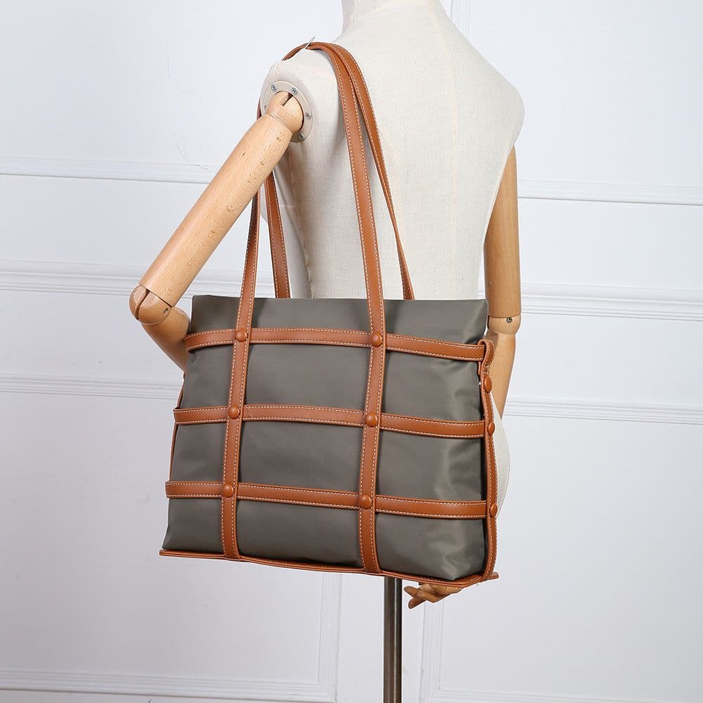 image-Woven Large Capacity Nylon Handbag