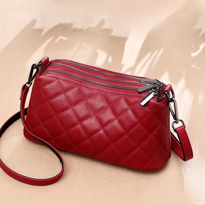 image-Women's Shoulder Bag Soft Leather Multi-layer Large Capacity Zipper Genuine Leather Messenger Bag