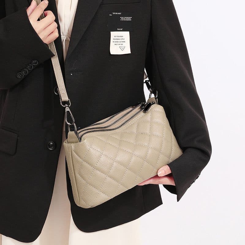 image-Women's Shoulder Bag Soft Leather Multi-layer Large Capacity Zipper Genuine Leather Messenger Bag