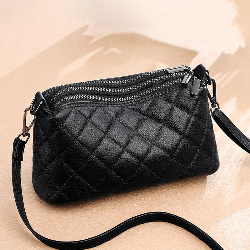 image-Women's Shoulder Bag Soft Leather Multi-layer Large Capacity Zipper Genuine Leather Messenger Bag