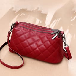 image-Women's Shoulder Bag Soft Leather Multi-layer Large Capacity Zipper Genuine Leather Messenger Bag
