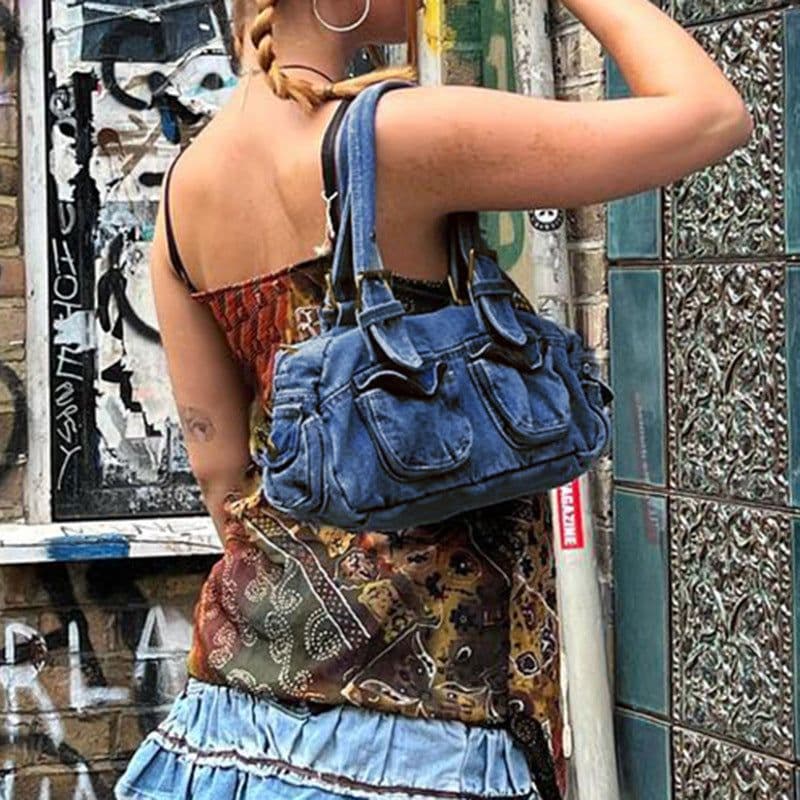 image-American Stylish Good Texture Retro Denim Handbag For Women