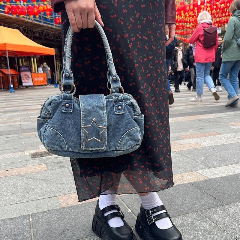 image-American Stylish Good Texture Retro Denim Handbag For Women