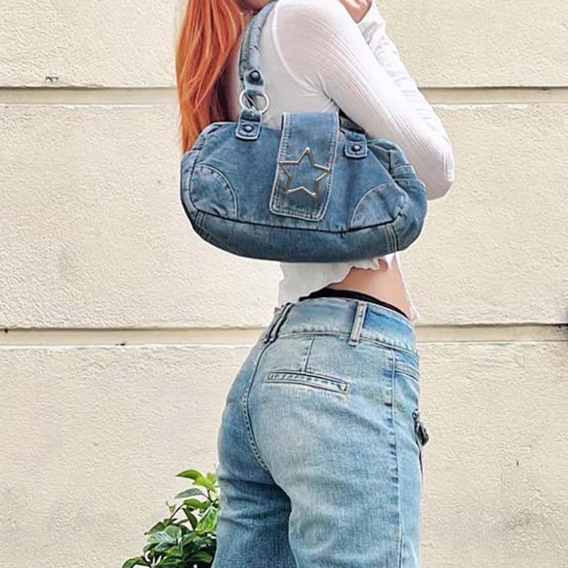 image-American Stylish Good Texture Retro Denim Handbag For Women