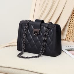 image-Women's Crossbody Underarm Genuine Leather Chain Small Square Bag