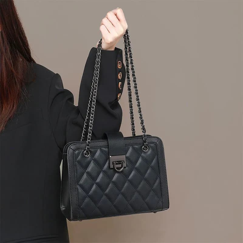 image-Women's Crossbody Underarm Genuine Leather Chain Small Square Bag