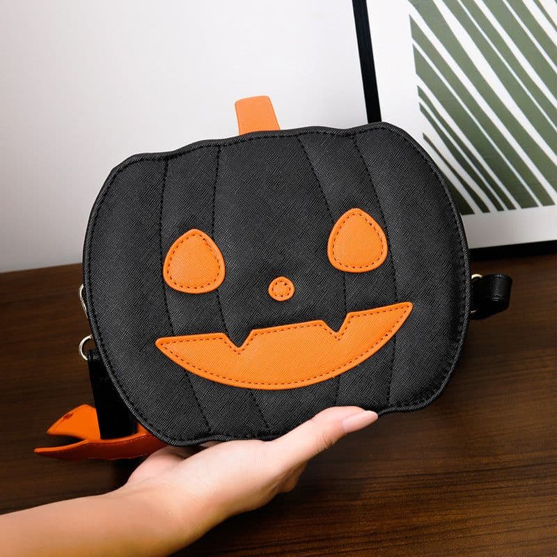 image-2023 Halloween Bags Funny Pumpkin Cartoon Shoulder Crossbody Bag With Bat Personalized Creative Female Bag