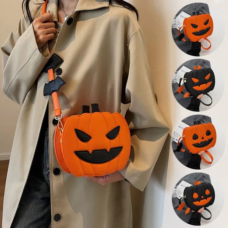 image-2023 Halloween Bags Funny Pumpkin Cartoon Shoulder Crossbody Bag With Bat Personalized Creative Female Bag